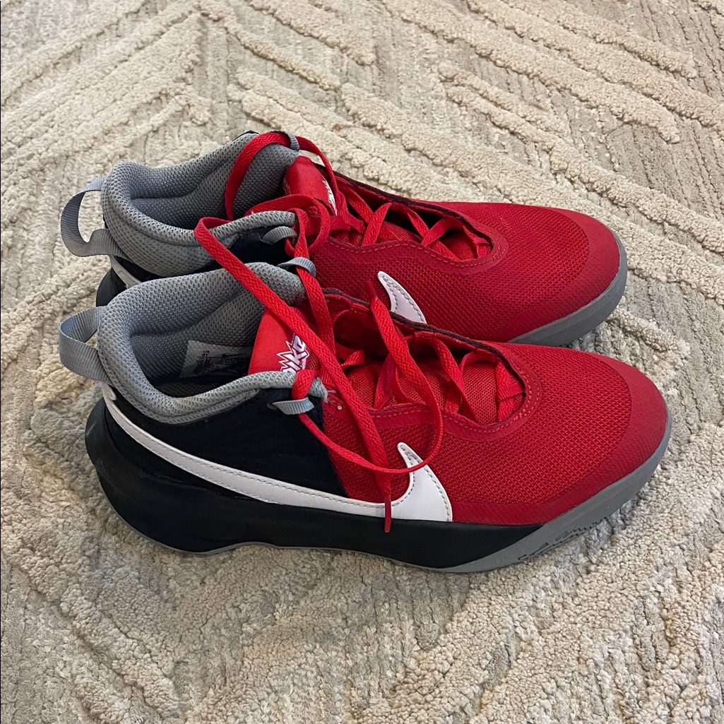 Red And Black High-Top Youth Nike Basketball Sneakers
